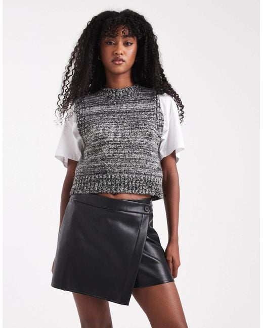 ASOS Black Faux Leather Button Detail Wrap Skort