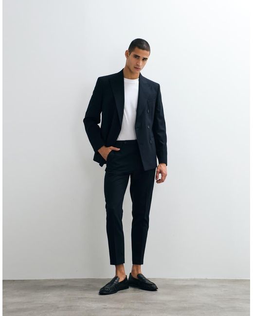 ASOS Slim Double Breasted Colbert in het Blue voor heren