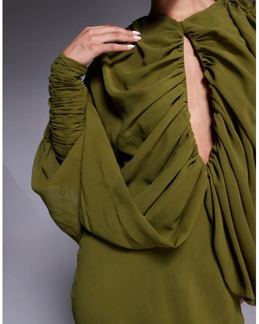 ASOS Green Keyhole Draped Kimono Sleeve Maxi Dress