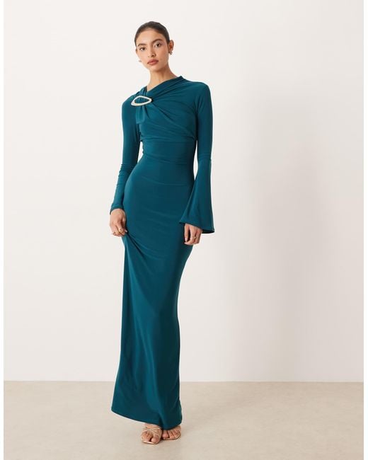 ASOS Modesty Diamante Trim Detail Draped Neck Detail Maxi Dress in Blue | Lyst ASOS Modesty Diamante Trim Detail Draped Neck Detail Maxi Dress in Blue | Lyst