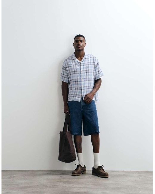 ASOS Gray Relaxed Revere Textured Check Shirt for men