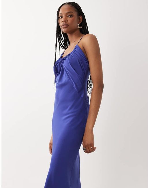 ASOS Blue Asos Design Tall Scoop Neck Bias Cut Midaxi Dress