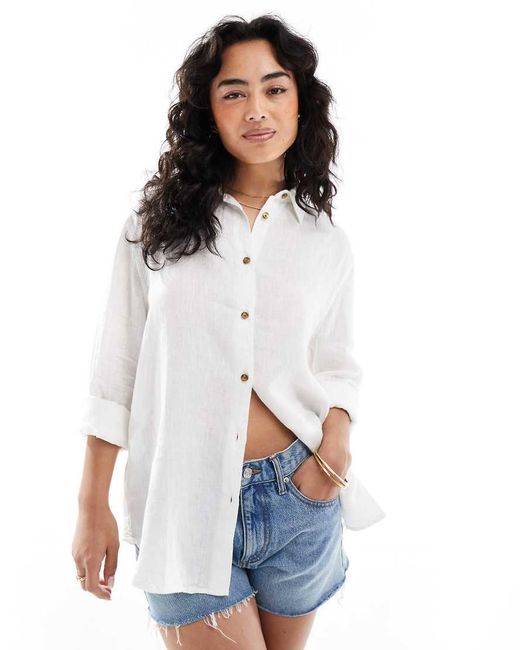 Superdry White Casual Linen Boyfriend Shirt