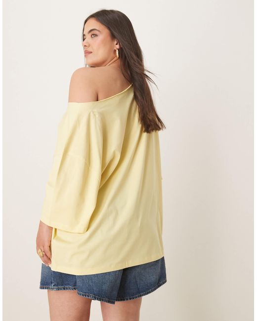 ASOS Natural Asos Design Curve Slouchy Off Shoulder Oversized Tee