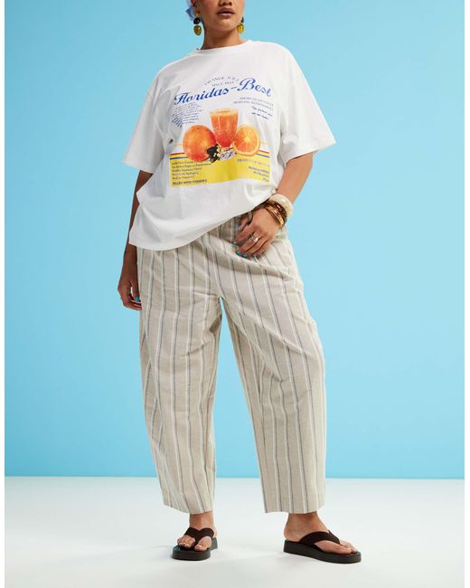 ASOS Blue Curve Linen Look Barrel Trousers