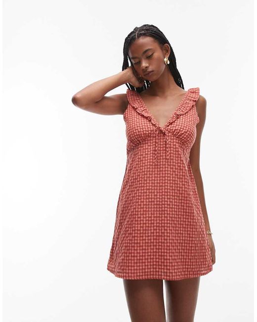 Rhythm Red Lola Check Ruffle Mini Dress