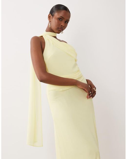 TFNC London White Chiffon One Shoulder Scarf Neck Maxi Dress