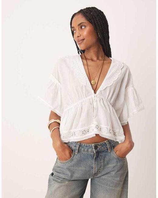 Free People White Elle Cutwork Broderie Blouse