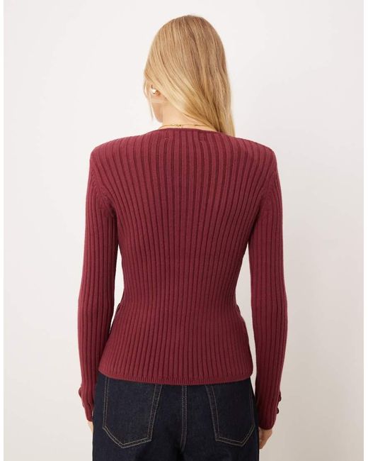 House Of Sunny Red Power Peggy Classic Rib Knit Button Up Cardigan With Scarf