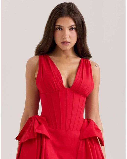 House Of Cb Red Amalia Bow Mini Dress