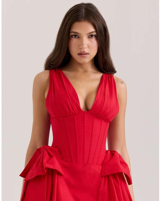House Of Cb Red Amalia Bow Mini Dress