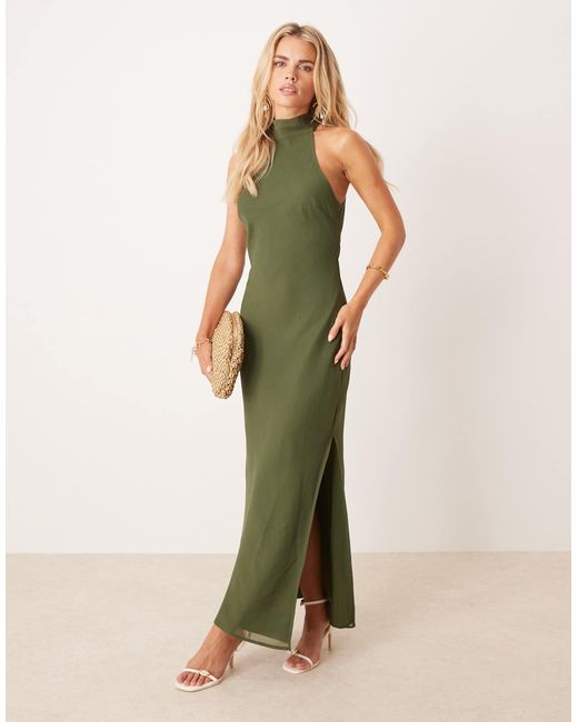 ASOS Women's Green Asos Design Petite Chiffon High Neck Midi Dress
