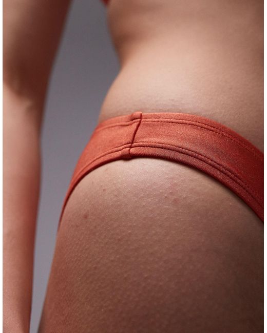 TOPSHOP Red Shiny Mix And Match Hipster Bikini Bottoms