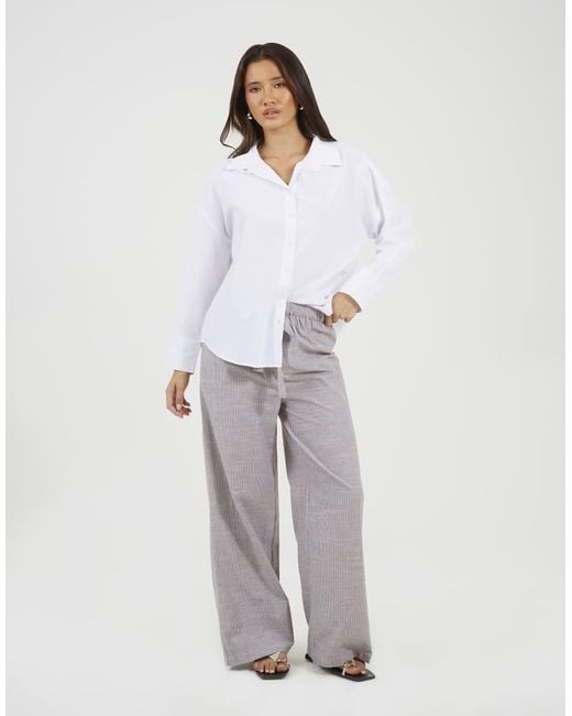 Brave Soul Gray Cotton Stripe Straight Leg Trousers