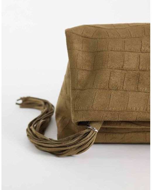 ASOS Green Faux Suede Croc Flap Clutch Bag