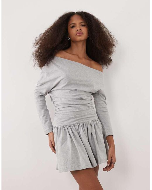 ASOS Gray Long Sleeve With With Full Skirt Mini Dress
