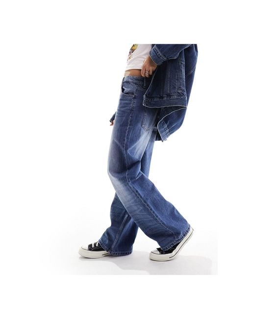 Bershka Blue baggy Wide Leg Jeans