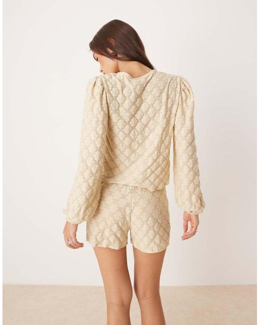 ASOS Natural Balloon Sleeve Top With Tie Detail Co-Ord