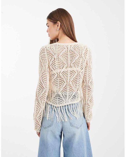 ONLY White Boho Fringes Detail Crochet Top