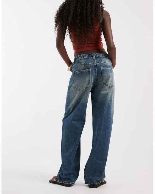 ASOS Blue Fold Over Waistband Jeans