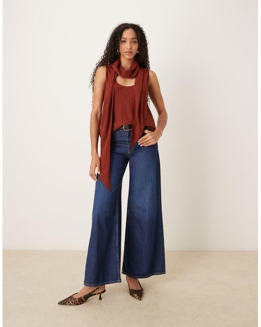 Mango Red Neck Detail Sleeveless Top
