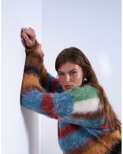 TOPSHOP Multicolor – flauschiger strickpullover mit em streifenmuster