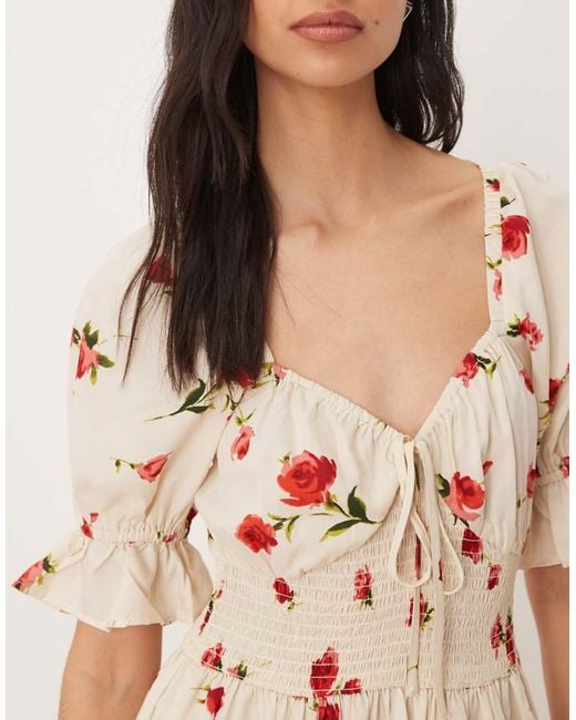 Wednesday's Girl Natural Short Sleeve Floaty Midaxi Dress
