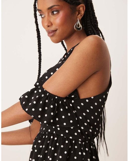 Lovedrobe Natural Polka Dot Could Shoulder Halter Neck Midaxi Dress