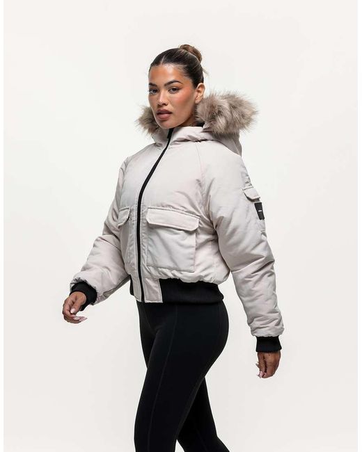 Good For Nothing Natural Padded Parka Jacket With Faux Fur Trim Hood