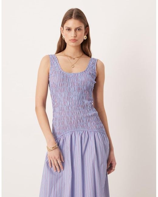 Glamorous Purple Shirred Dropped Waist Maxi Dress