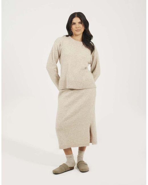 Brave Soul Natural Knitted Jumper And Midi Skirt Set
