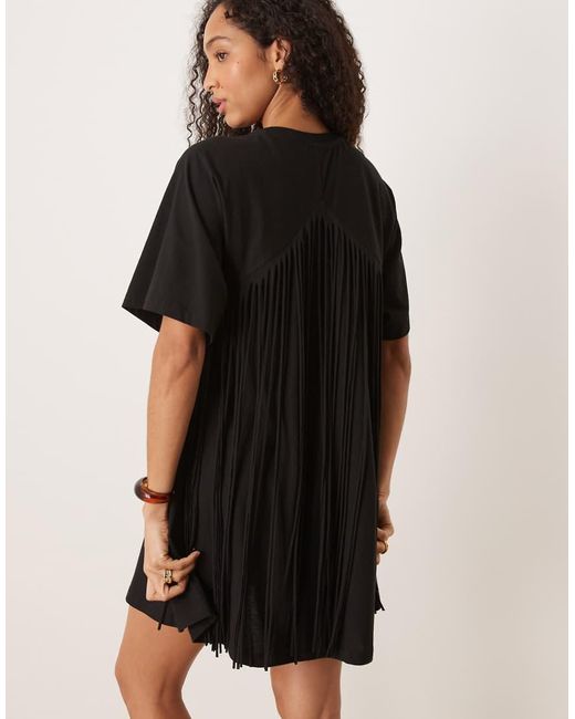 ASOS Black T Shirt Swing Dress With Fringe Back Detail