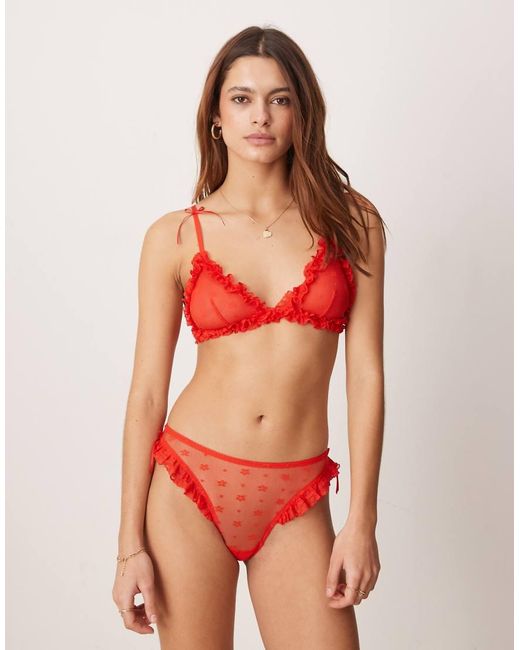 ASOS Red Honor Lace Frill Brazilian Brief