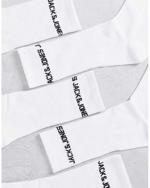 Jack & Jones White 5 Pack Logo Sports Socks for men