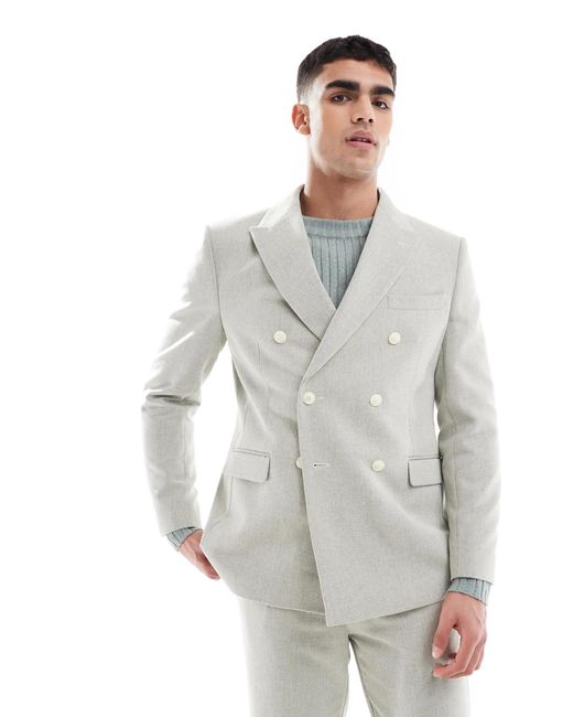 ASOS Gray Double Breasted Wool Blend Regular Suit Jacket for men