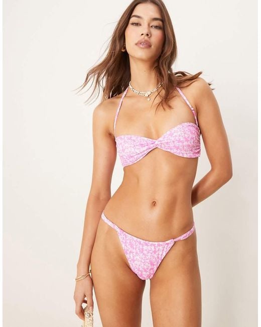 Bright Swimwear Pink Bright Swim Nia Peppermint Ruched Bikini Bottom