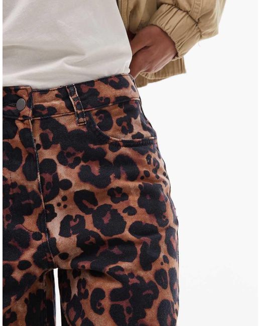 Pantalones Multicolores De Pernera Recta Y Talle Alto Con Estampado Animal De TOPSHOP de color Natural
