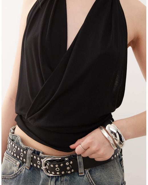 Weekday Black Drape Front Halter Neck Top With Open Back