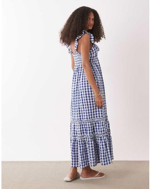 Accessorize Blue Gingham Print Midi Beach Dress