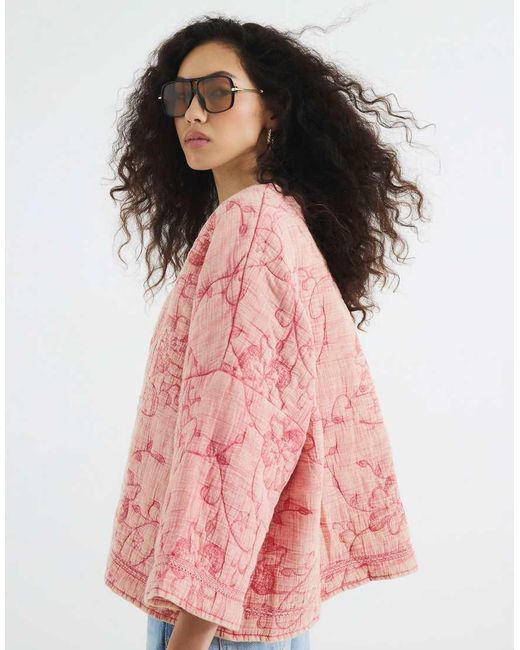 River Island Pink Quilted Floral Oversized Jacket