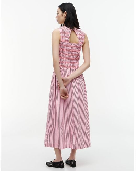 Tommy Hilfiger Pink Stripe Smock Sleeveless Fit And Flare Maxi Dress