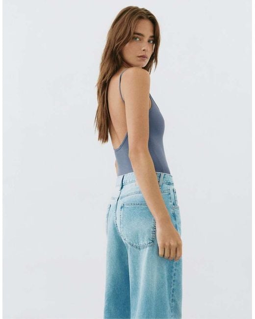 Pull&Bear Blue Rhinestone Graphic Bodysuit