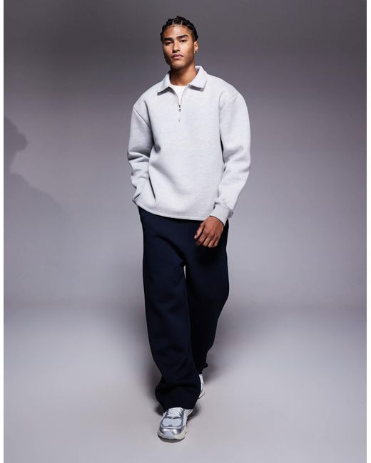 ASOS Gray Oversized Quarter Zip Sweatshirt With Collar And Fixed Hem for men
