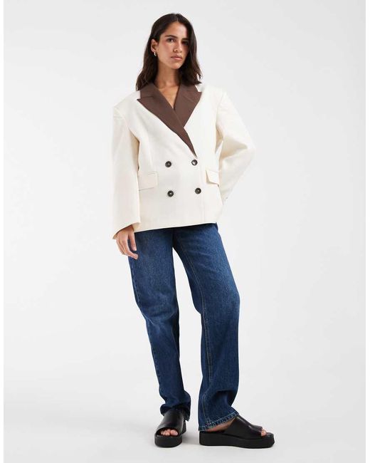 ASOS White Linen Blend Contrast Lapel Blazer Set