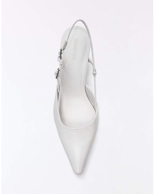 Bershka White Buckled Heel Shoes