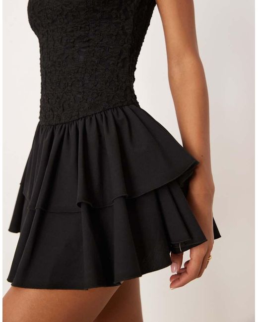 ASOS Black Lace Bodice Mini Dress With Poplin Skirt