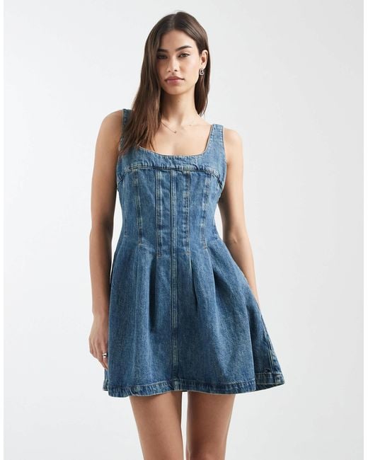 Tommy Hilfiger Corset Denim Mini Dress With Seam Details in Blue | Lyst
