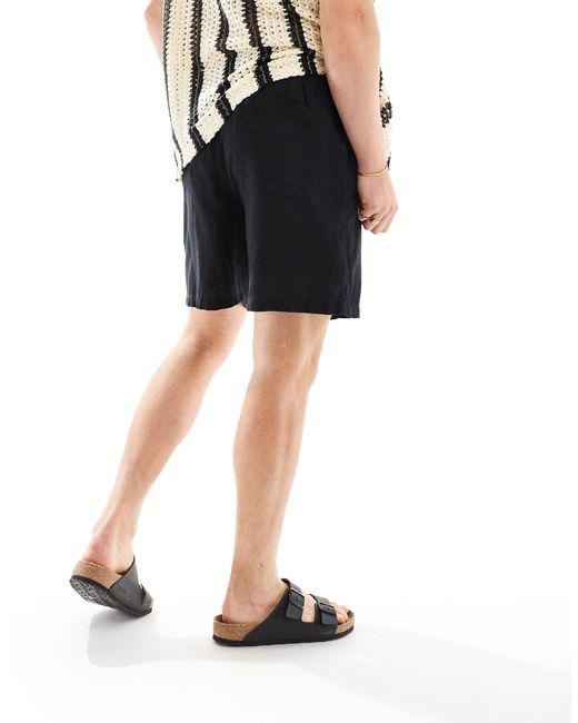 New Look Black Linen Blend Pull On Shorts for men