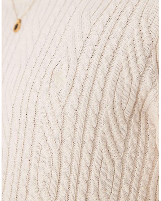 Abercrombie & Fitch – strickpullover aus beiger merinowolle mit zopfmuster in Natural für Herren