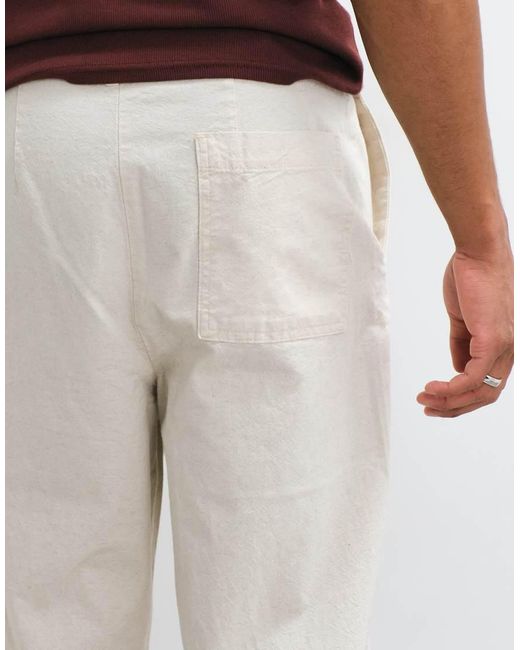 ASOS White Relaxed Tapered Cropped Linen Blend Trousers for men